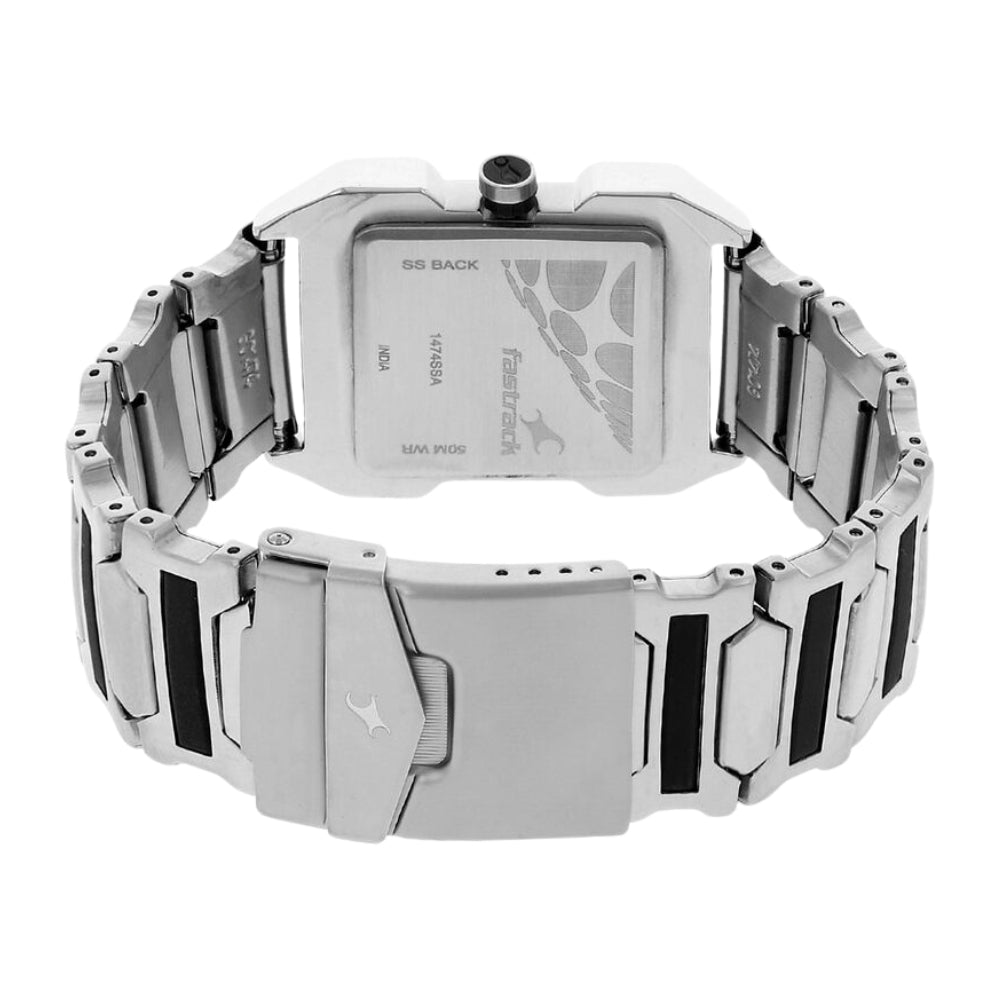 Fastrack Quartz Analog Black Dial Stainless Steel Strap Watch for Guys 1474SM02