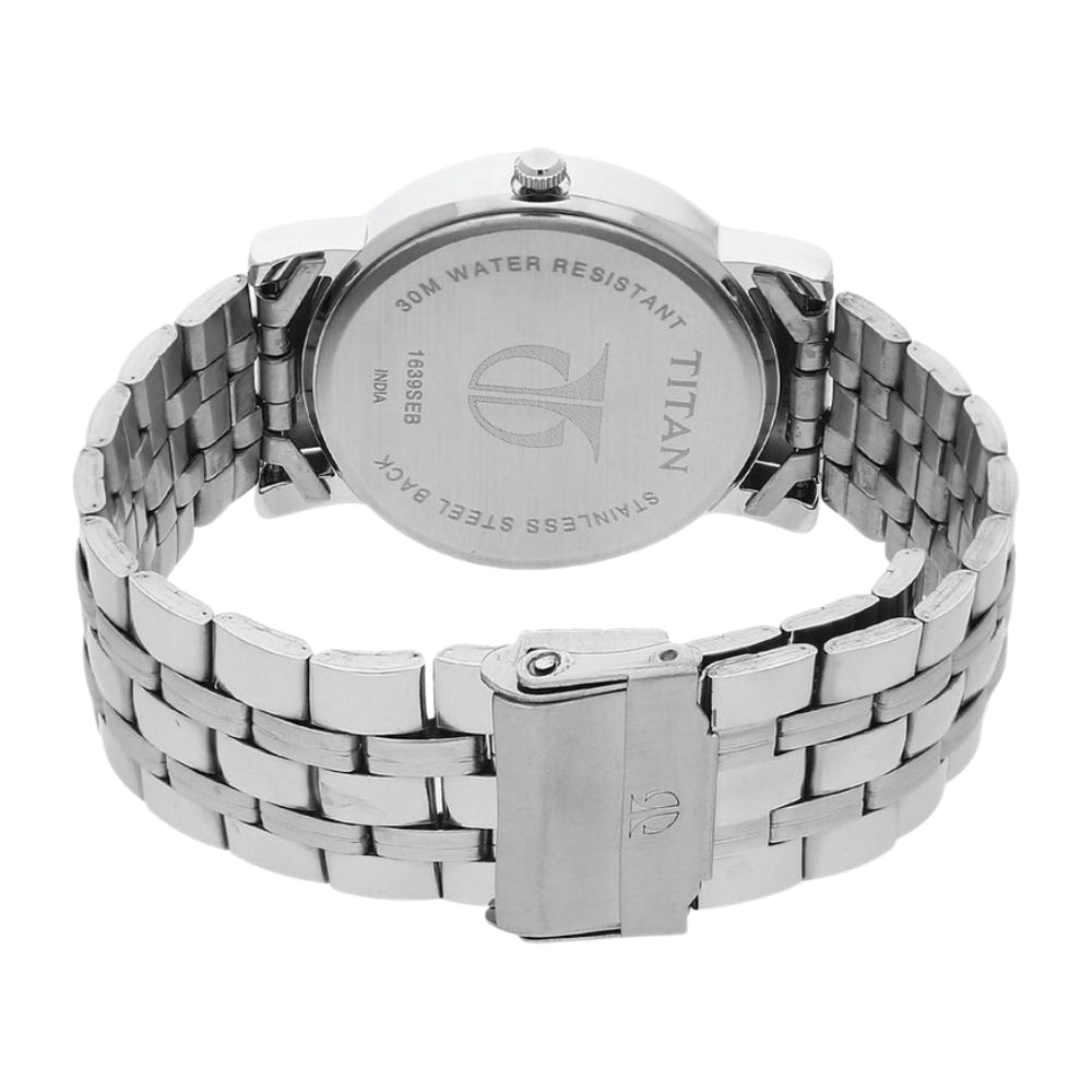 Titan Men's Elegance Watch: Black Dial with Sleek Link Strap 1639SM02