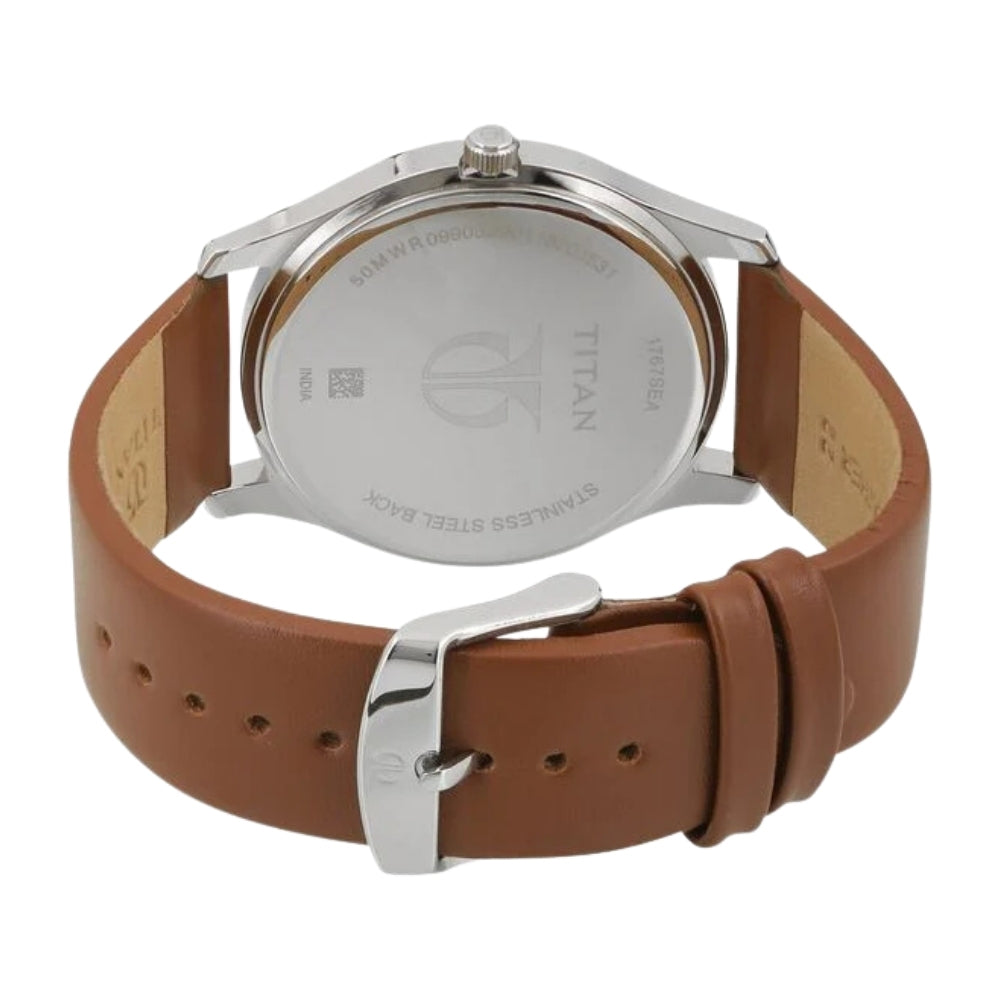 Titan On Trend White Dial Analog with Day and Date Leather Strap watch for Men 1767SL01