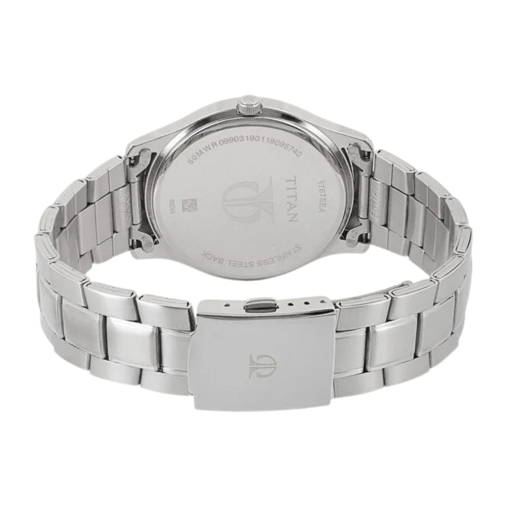 Titan Workwear Black Dial Analog with Day and Date Stainless Steel Strap watch for Men 1767SM02