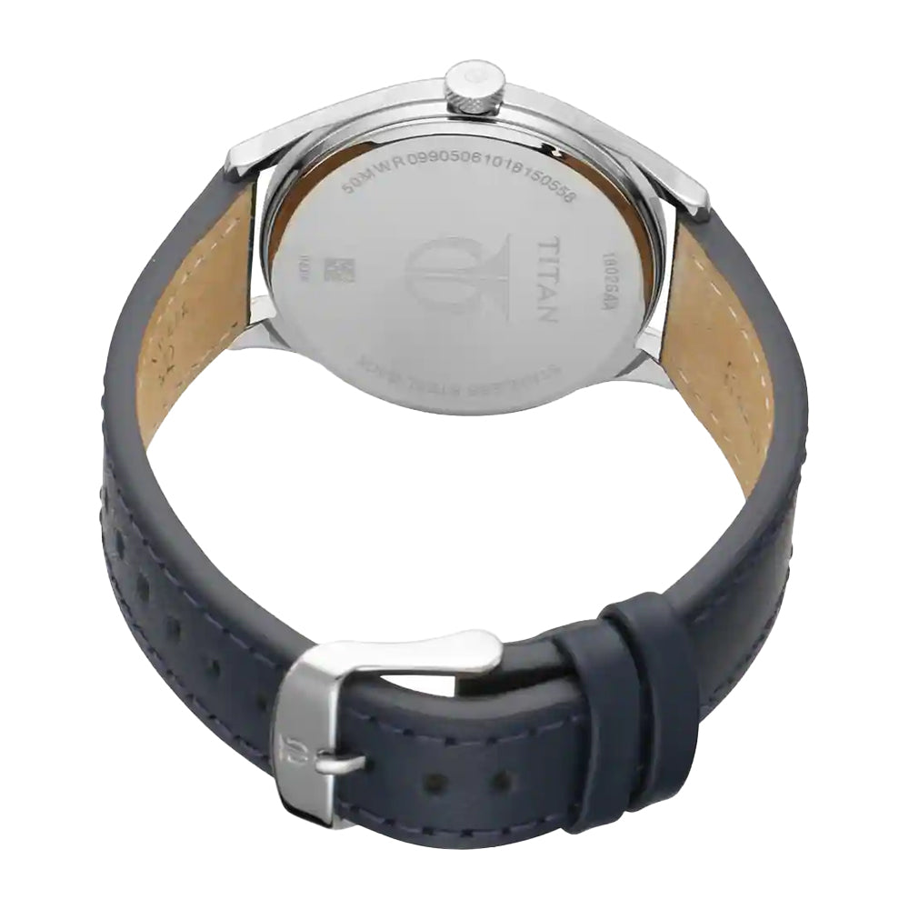 Titan Workwear Watch with Silver Dial & Blue Leather Strap 1802SL02