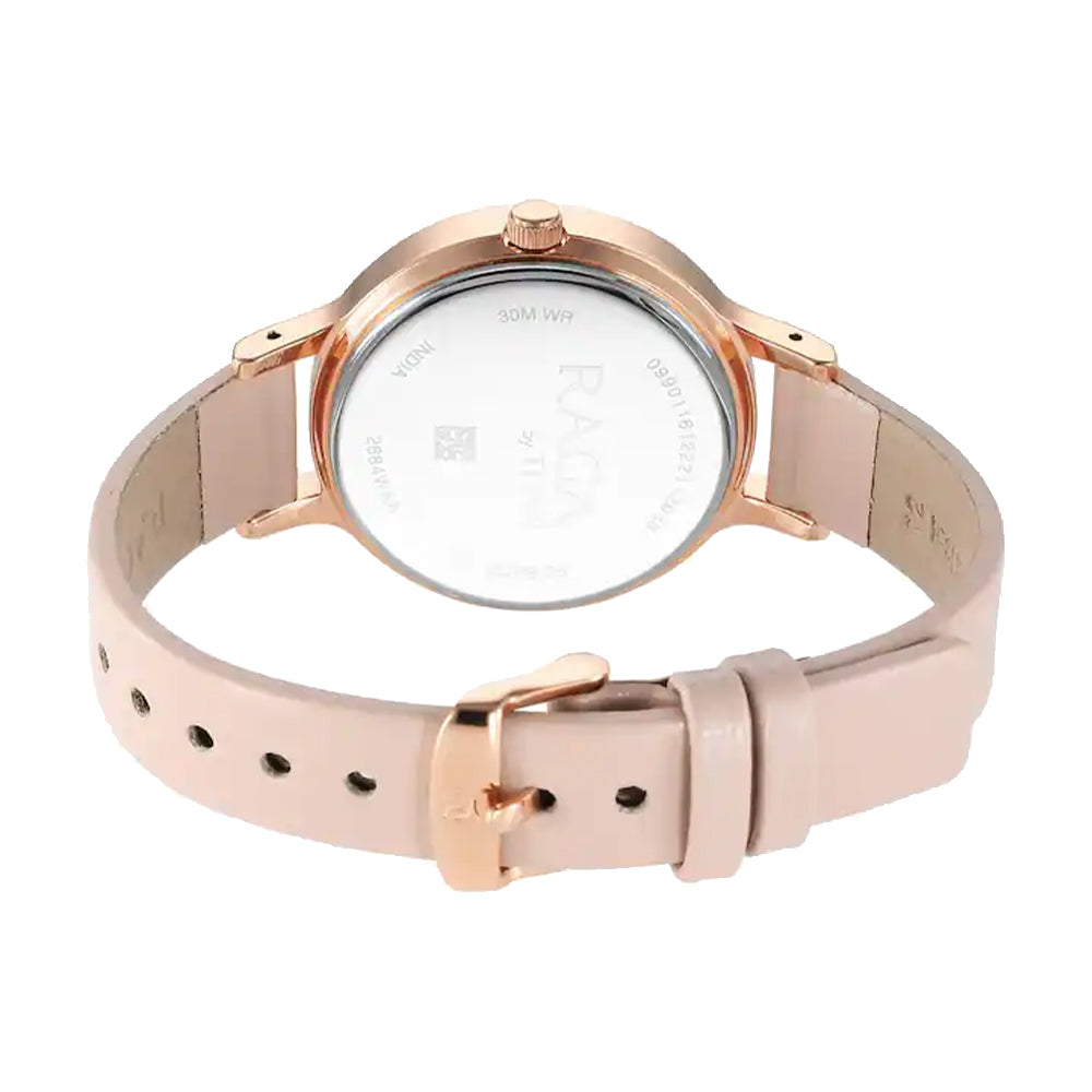 Titan Raga Viva Rose Gold Dial Analog with Date Leather Strap watch for Women 2684WL01