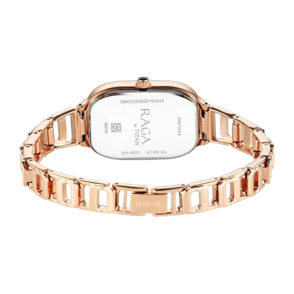 Titan Raga Chic Quartz Analog Black Dial Rose Gold Metal Strap Watch for Women 2687WM01