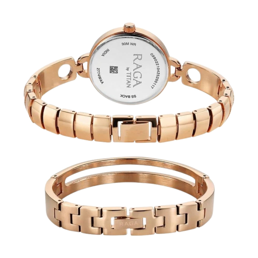 Titan Raga Contempore Quartz Analog Rose Gold Mother Of Pearl Dial Metal Strap Watch For Women 2774WM01F