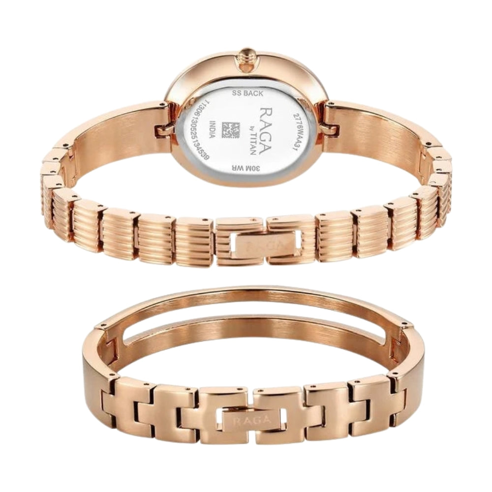 Titan Raga Contempore Quartz Analog Rose Gold Mother Of Pearl Dial Metal Strap Watch For Women 2776WM01F