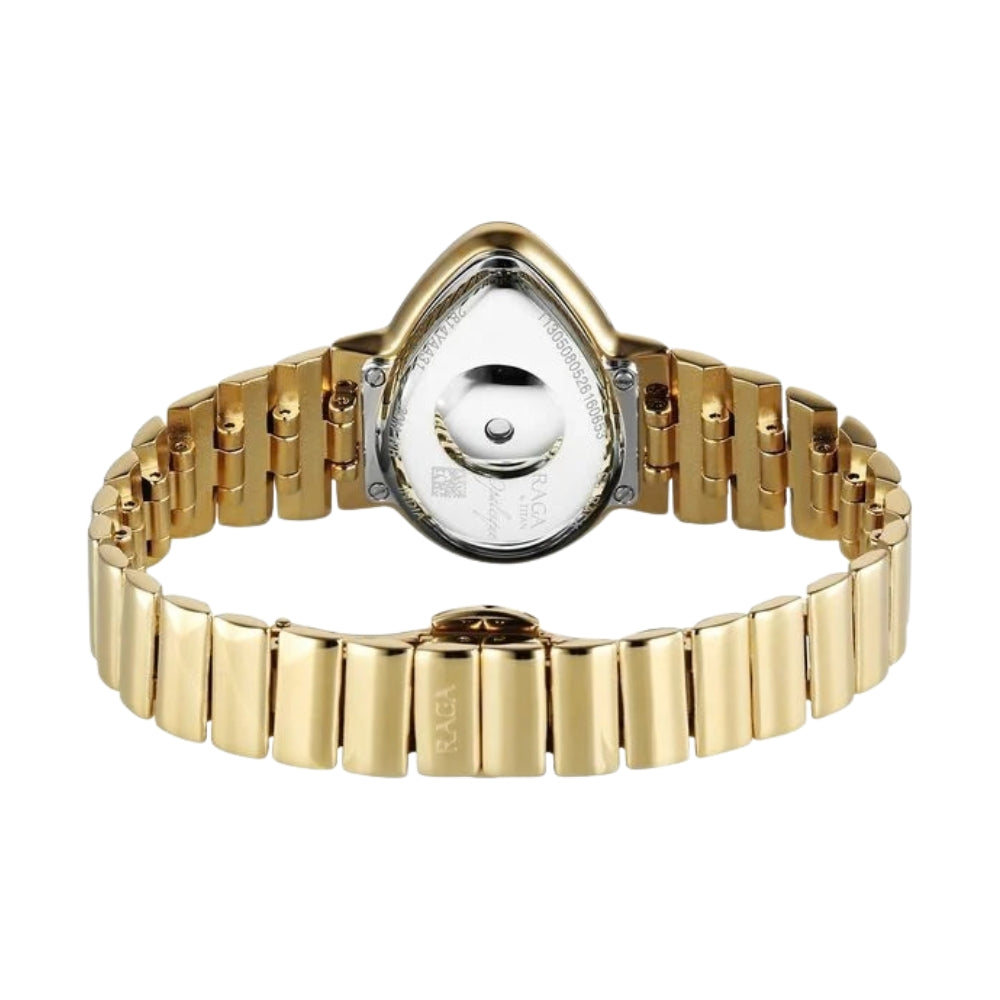 Titan Raga Opalesque Quartz Analog White Dial Golden Metal Strap Watch For Women 2814YM01