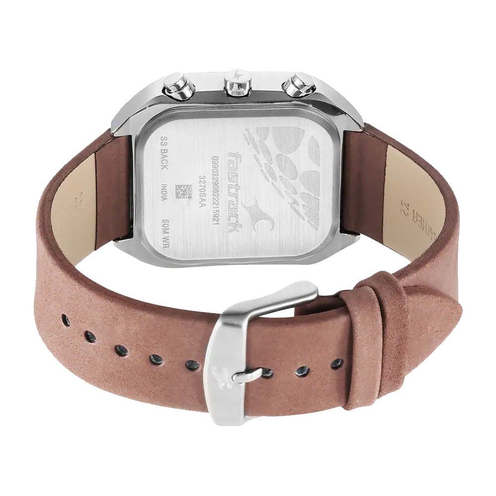 Fastrack After Dark Quartz Analog with Date Brown Dial Leather Strap Watch for Guys 3270SL01