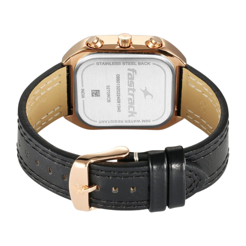 Fastrack Fleek Quartz Multifunction Black Dial Leather Strap Watch For Guys 3270WL01