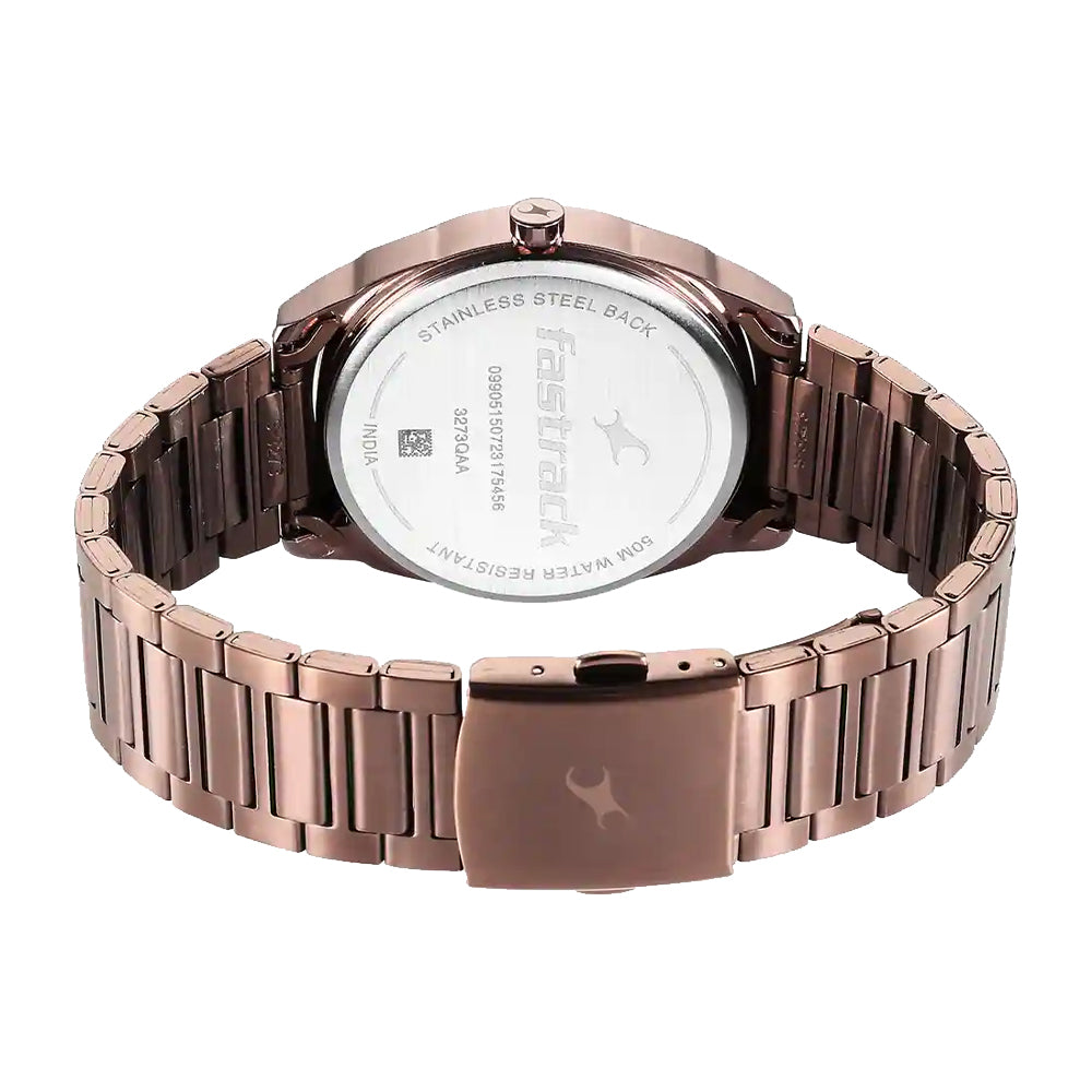 Fastrack Quartz Analog Black Dial Brown Stainless Steel Strap Watch for Guys 3273QM01