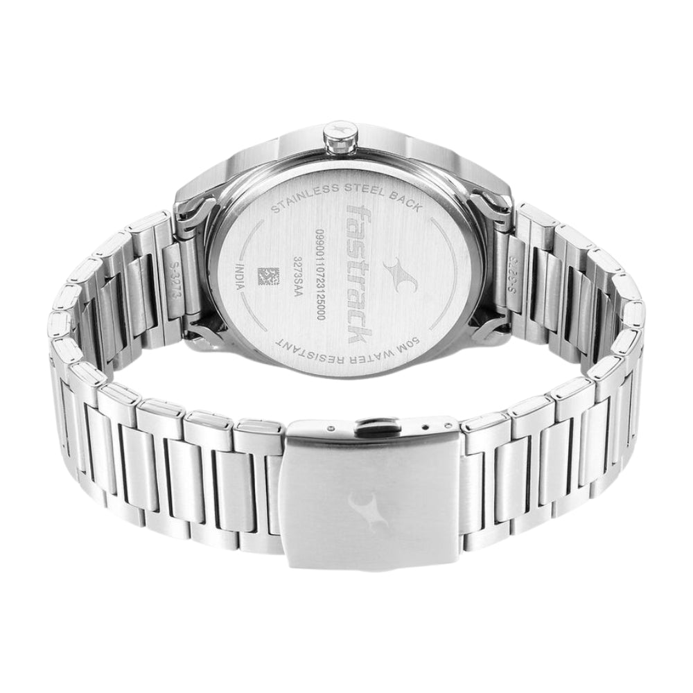 Fastrack Quartz Analog White Dial Silver Stainless Steel Strap Watch for Guys 3273SM01