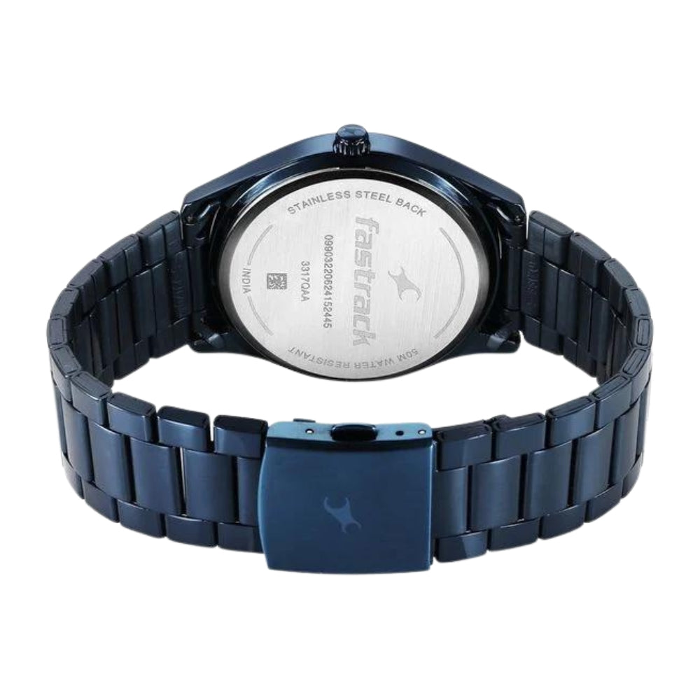 Fastrack Stunners Quartz Analog Blue Dial Blue Metal Strap Watch For Guys 3317QM01