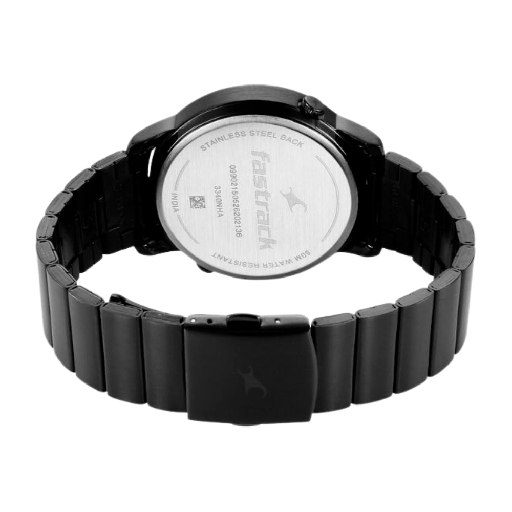 Fastrack Pulse IV Dual Time Watch for Men with Dark Blue Sunray Dial & Black Metal Strap 3340NM01