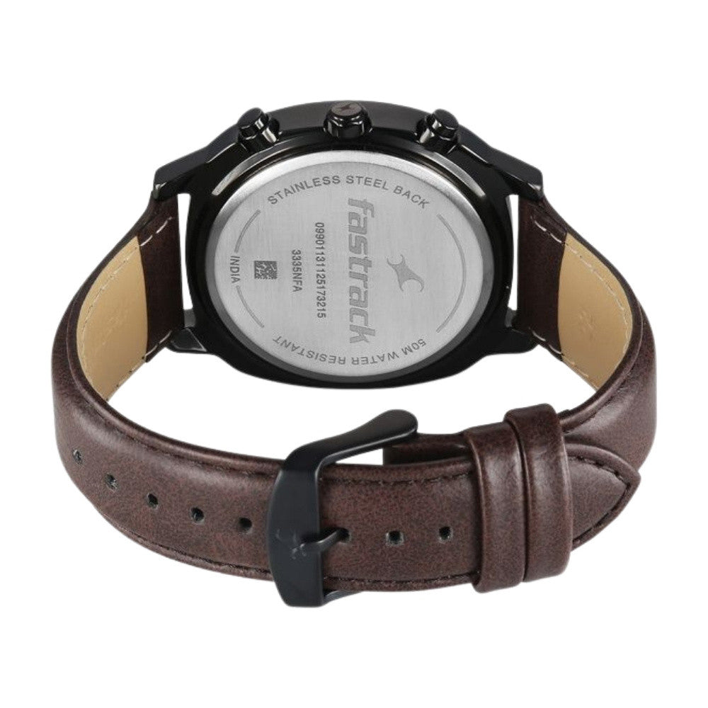 Fastrack Kronos Guys Chronograph Watch With Date Black Dial & Brown Leather Strap 3335NL01
