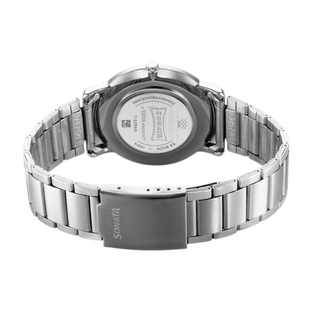 Sonata Sleek Quartz Analog White Dial Silver Stainless Steel Strap Watch For Men 7152SM01