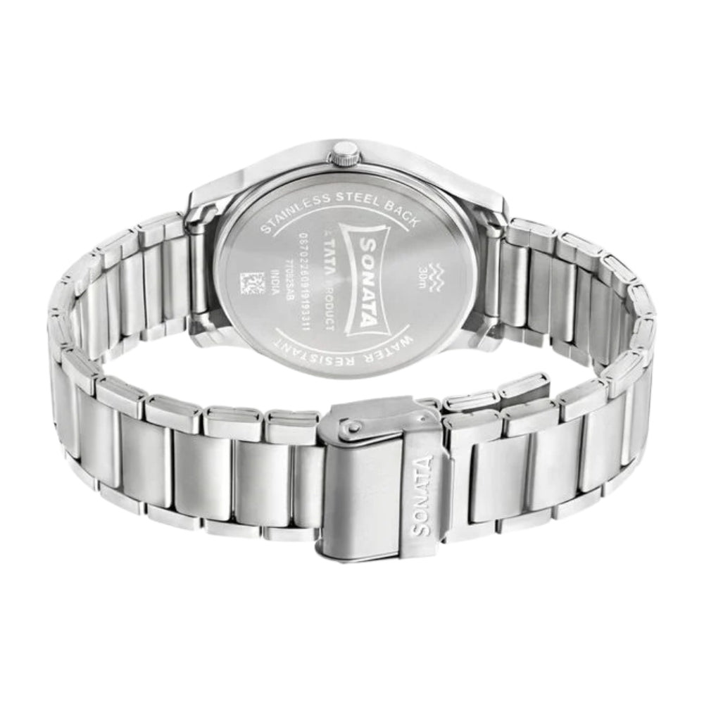 Sonata Quartz Analog with Day and Date Silver Dial Silver Stainless Steel Strap Watch For Men 77082SM02W