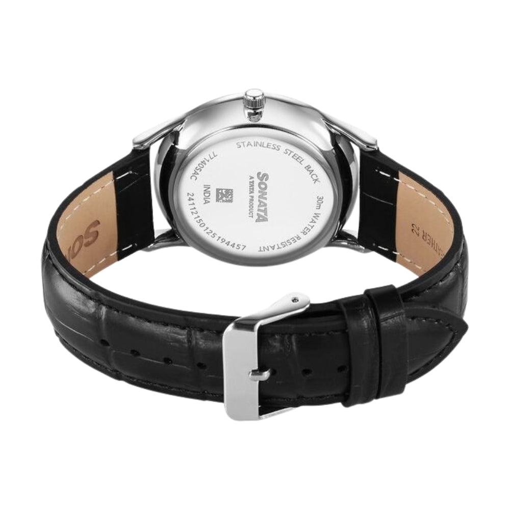 Sonata Eternia Quartz Analog Blue Dial Leather Strap Watch For Men 77140SL03