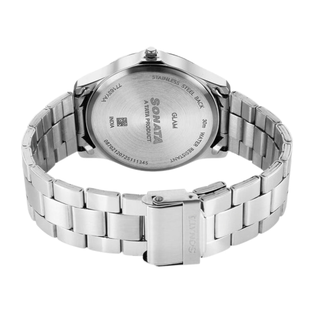 Sonata Traditional Essentials Quartz Analog Silver Dial Silver Metal Strap Watch For Men 77163SM02W