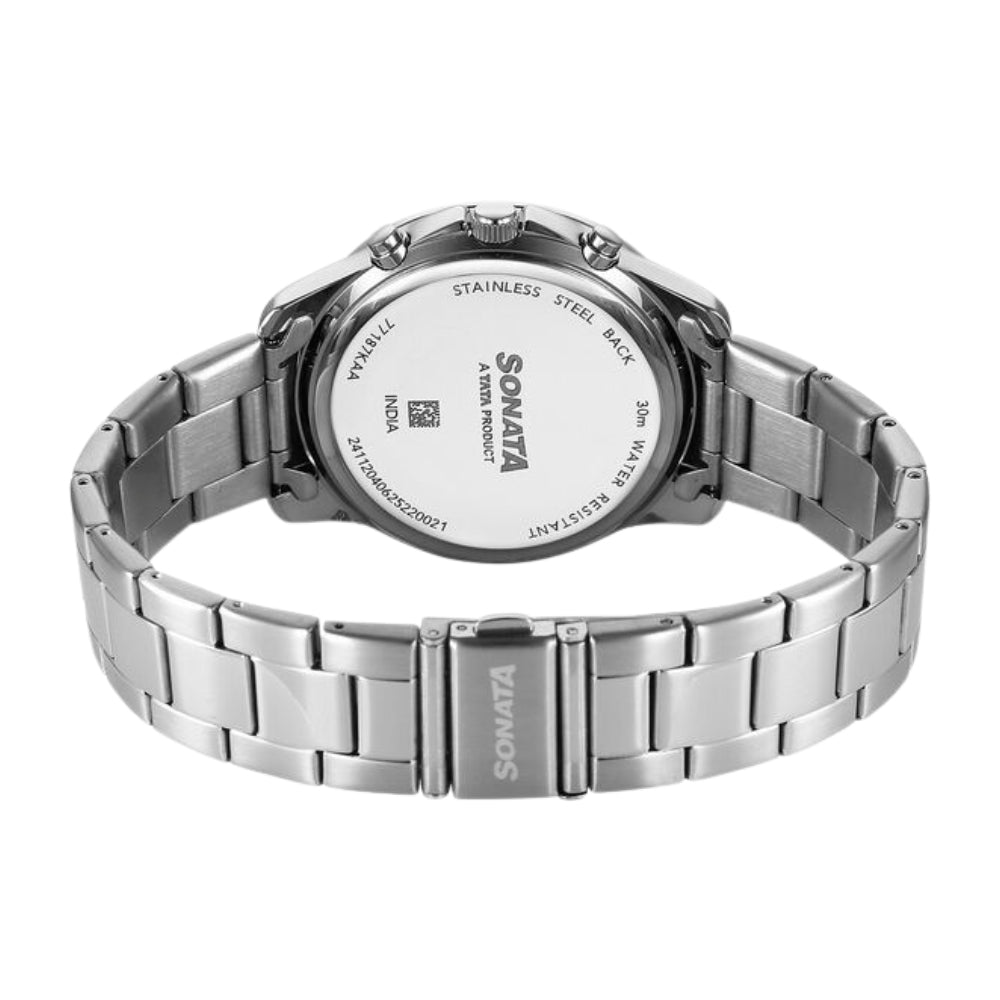 Sonata Chronos Quartz Analog with Date Champagne Dial Silver Colour Stainless Steel Strap Watch For Men 77187KM01