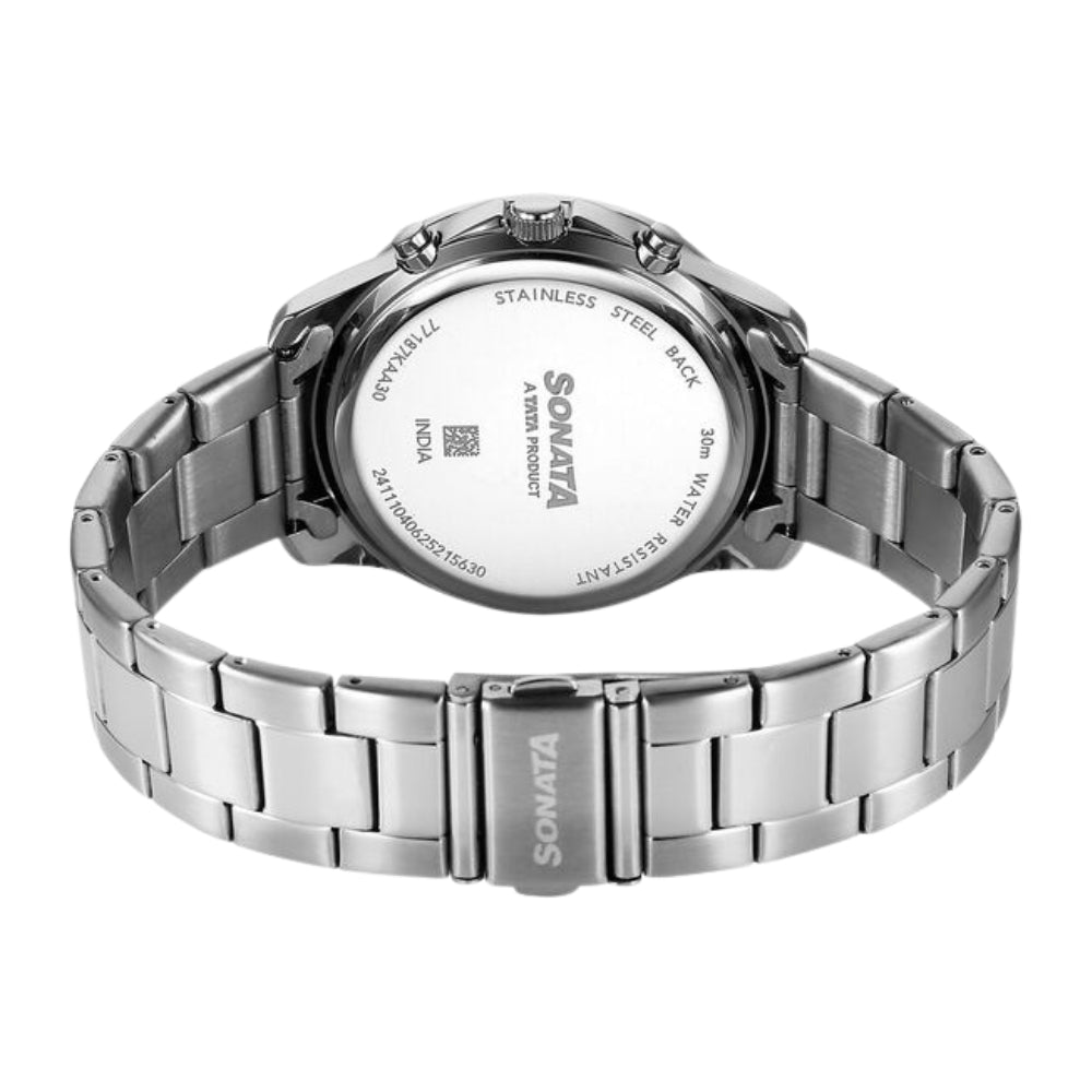 Sonata Chronos Quartz Analog with Date Blue Dial Silver Colour Stainless Steel Strap Watch For Men 77187KM02