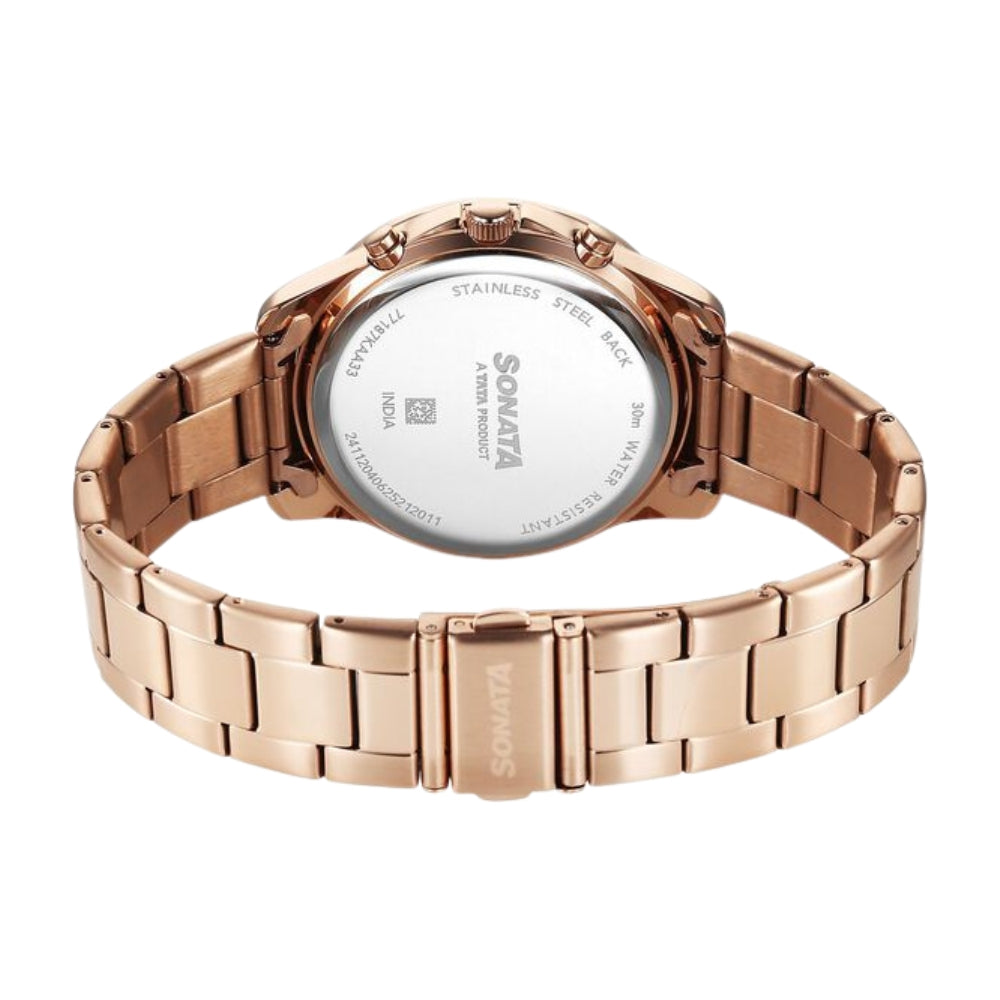 Sonata Chronos Quartz Analog with Date Black Dial Rose Gold Colour Stainless Steel Strap Watch For Men 77187KM05