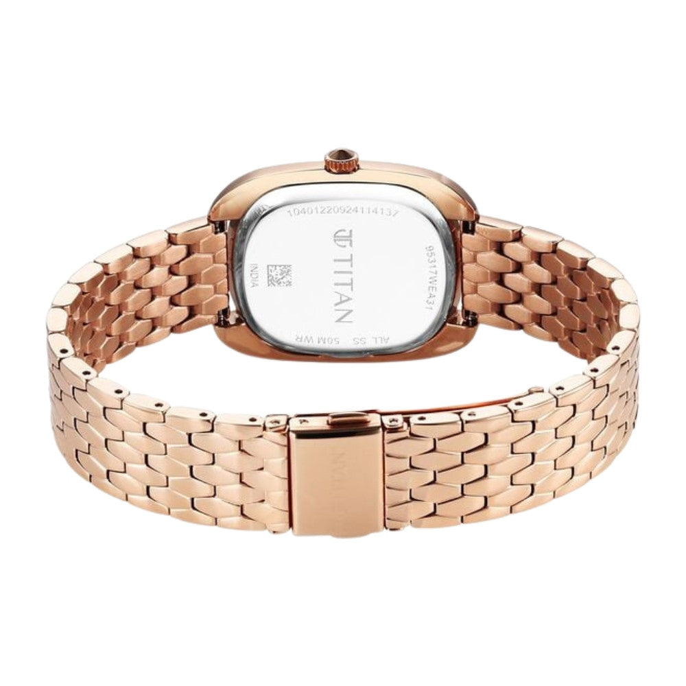 Titan Glamour Quartz Analog Blue Dial Rose Gold Stainless Steel Strap Watch For Women 95317WM01