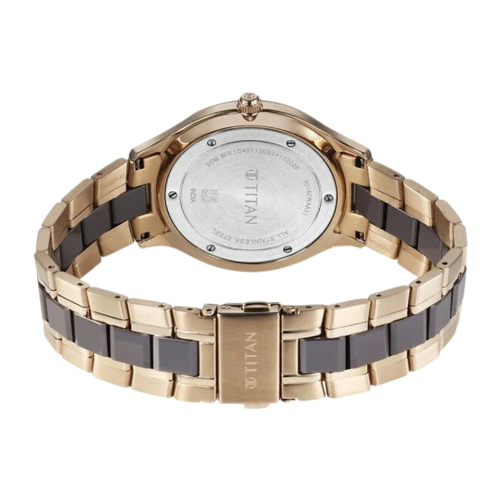 Titan Slim Ceramic Fusion Quartz Analog with Date Grey Dial Stainless Steel Strap Watch For Men 90142KD02