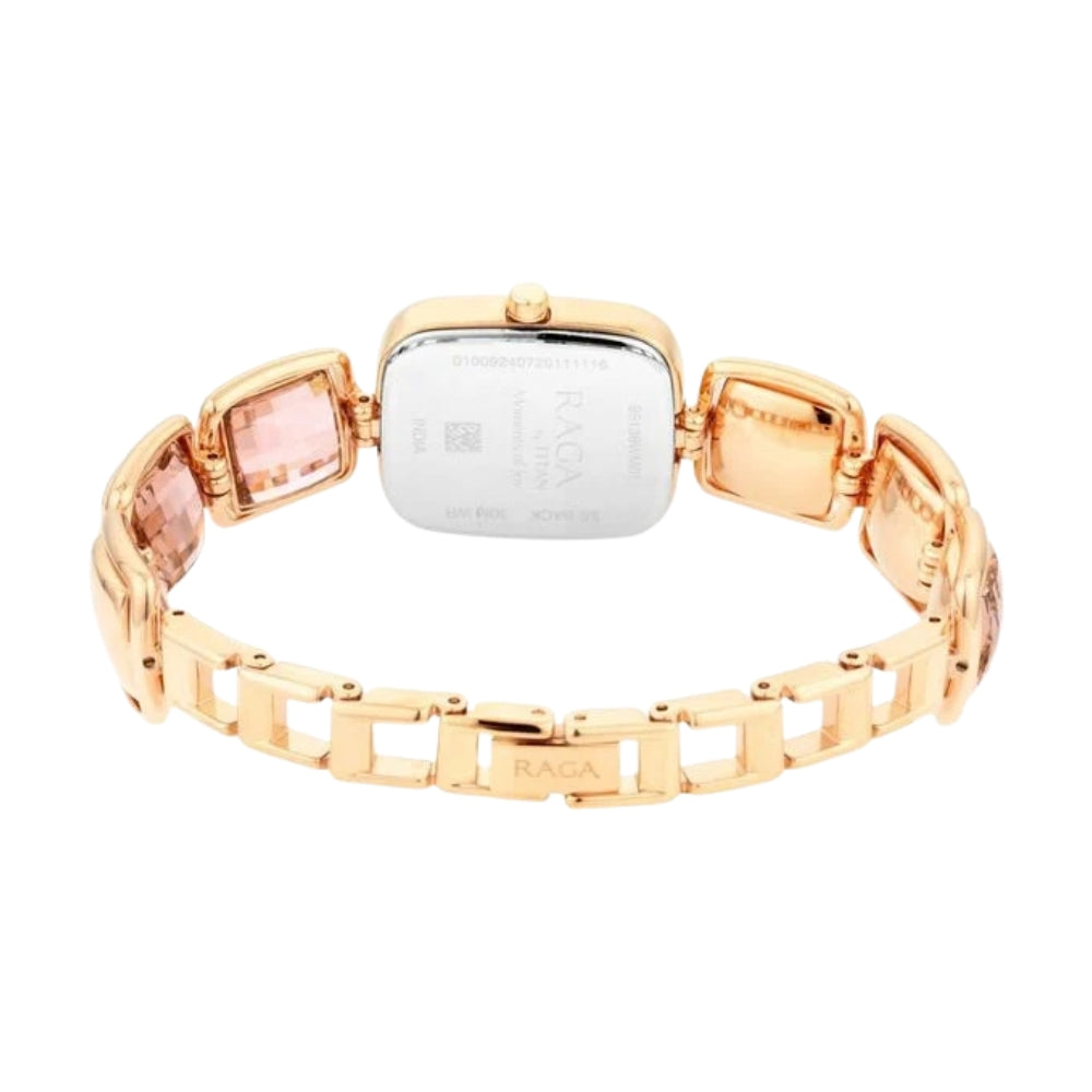 Titan Raga Moments of Joy Mother of Pearl Dial Analog Rose Gold Metal Strap watch for Women 95136WM01