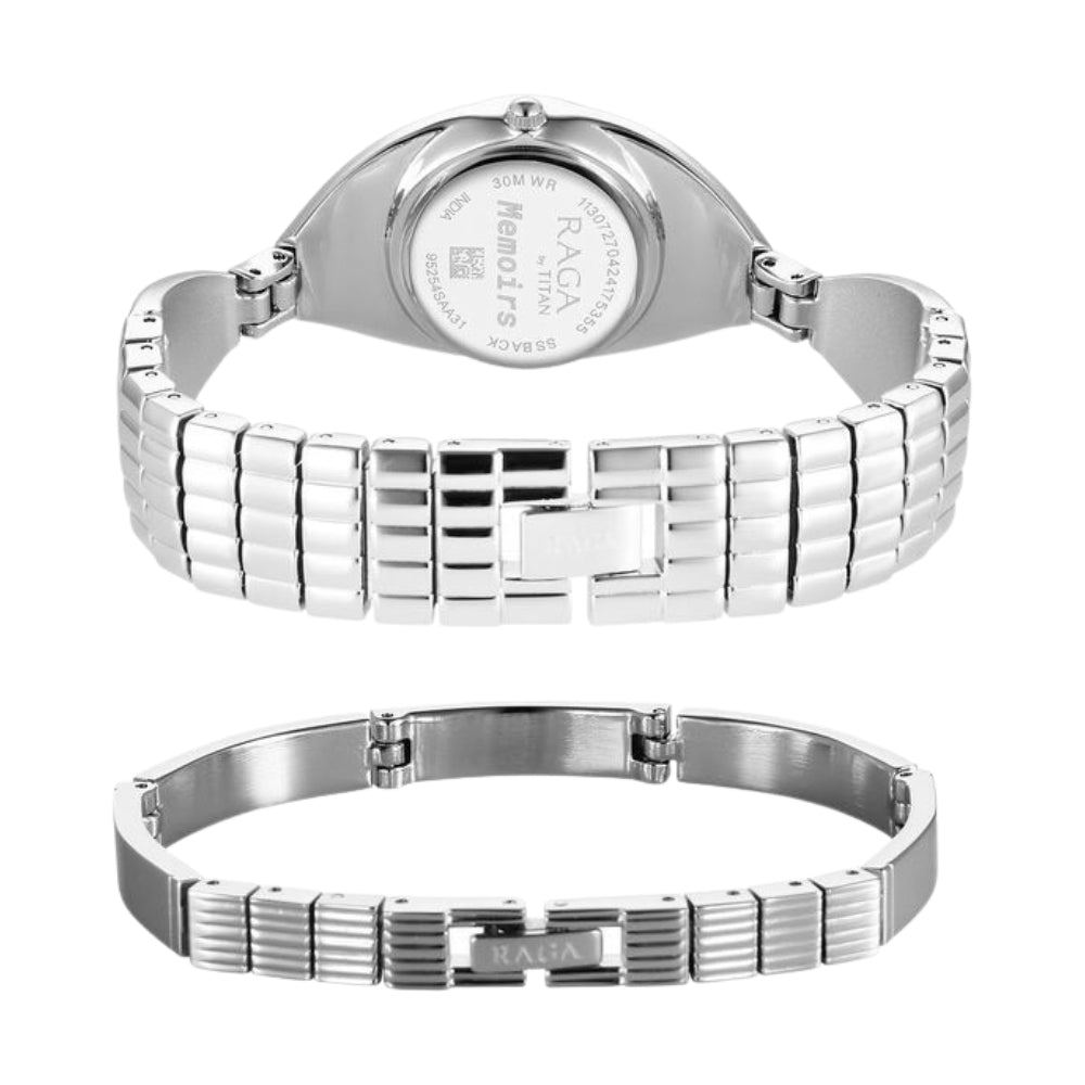 Titan Raga Memoirs Quartz Analog Silver Dial With Silver Metal Strap Watch For Women 95254SM01F