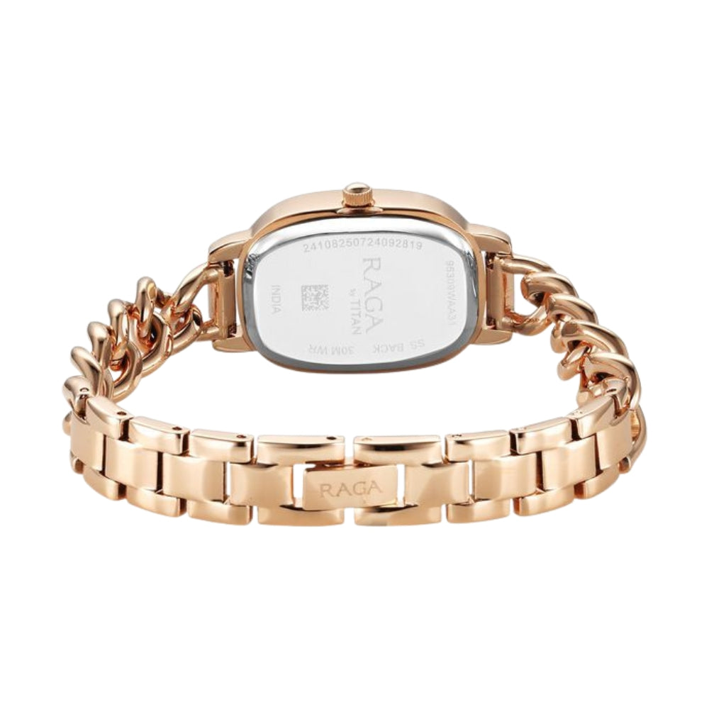 Titan Raga Showstopper Quartz Analog Rose Gold Dial Metal Strap Watch For Women 95309WM01