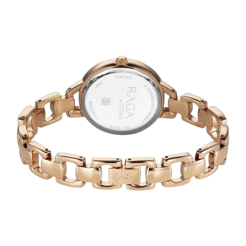 Titan Raga Showstopper Quartz Analog Rose Gold Dial Metal Strap Watch For Women 95352WM01