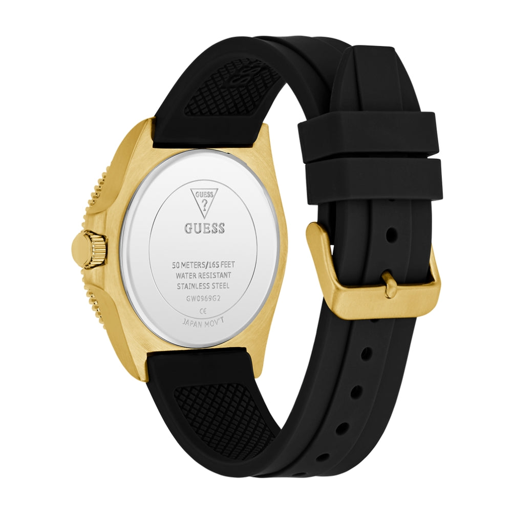 GUESS Mens Black Gold Tone Analog Watch GW0969G2