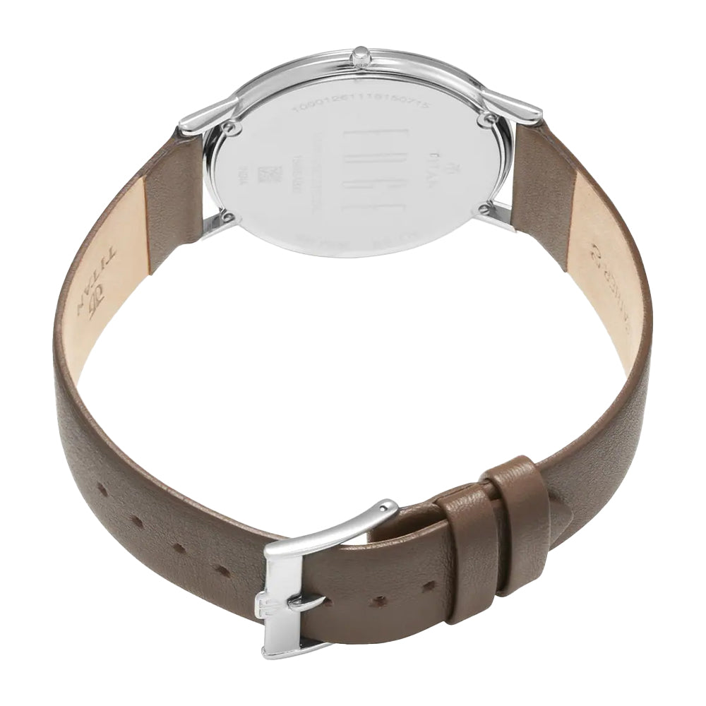 Titan Edge Silver Dial Leather Strap Watch 1595SL03