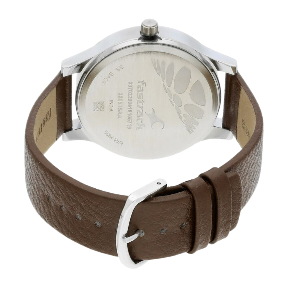 Fastrack Fundamentals Quartz Analog White Dial Leather Strap Watch for Guys 38051SL01