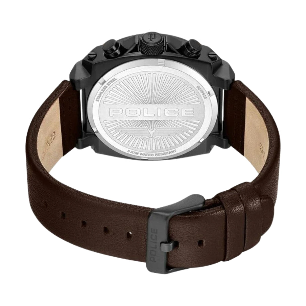 Police Quartz Chronograph Black Dial Brown Leather Strap Watch For Men PLPEWGC0092905W