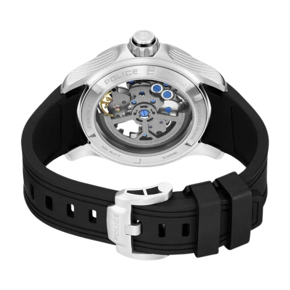 Police Quartz Analog Grey Dial Black Silicone Strap Watch For Men PLPEWGR0097801W