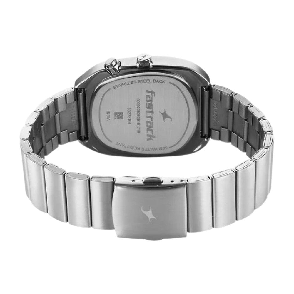 Fastrack UFO Quartz Multifunction Green Dial Silver Stainless Steel Strap Watch For Guys 3327SM01