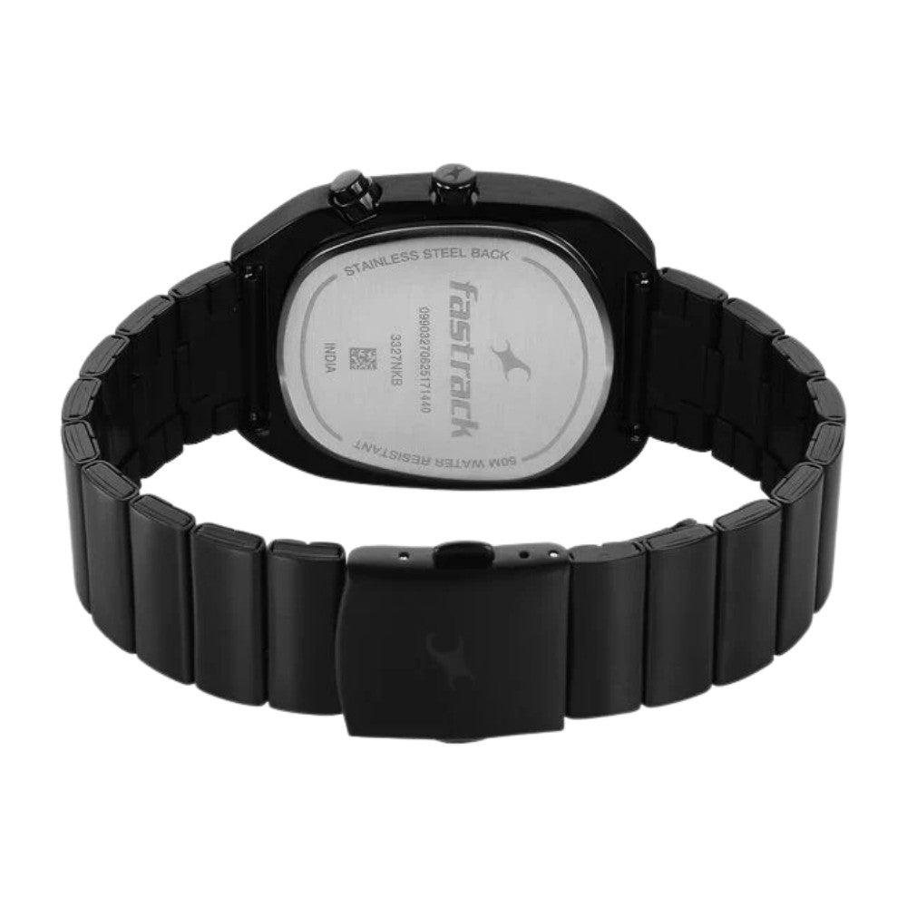 Fastrack UFO Quartz Multifunction Black Dial Black Stainless Steel Strap Watch For Guys 3327NM01