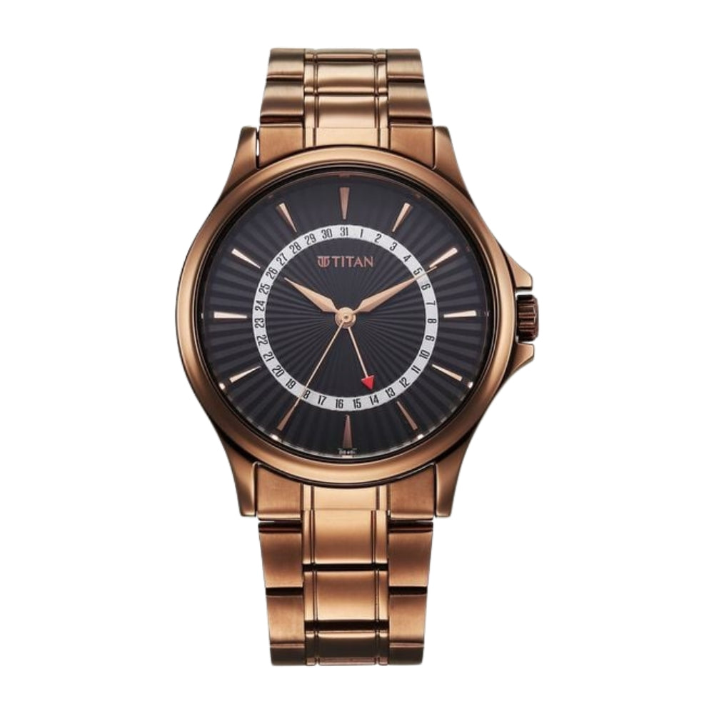 Titan Karishma Quartz Analog with Date Black Dial Stainless Steel Strap Watch For Men 10038QM01