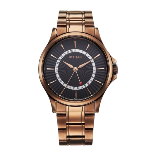 Titan Karishma Quartz Analog with Date Black Dial Stainless Steel Strap Watch For Men 10038QM01