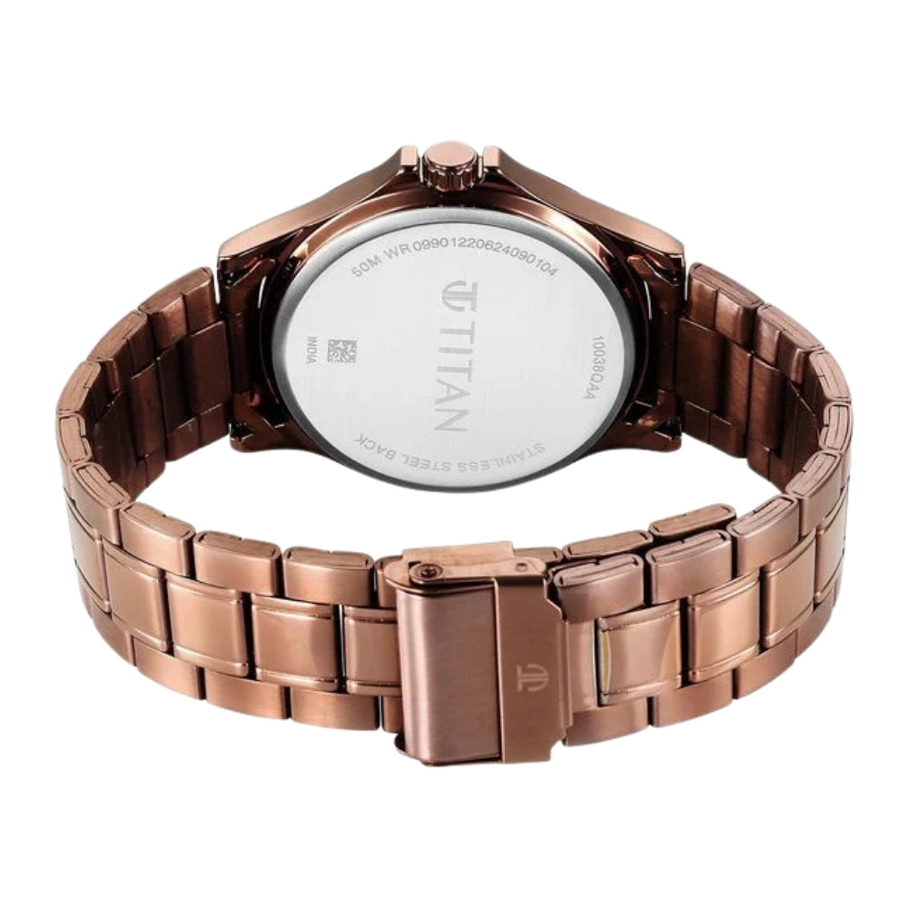 Titan Karishma Quartz Analog with Date Black Dial Stainless Steel Strap Watch For Men 10038QM01