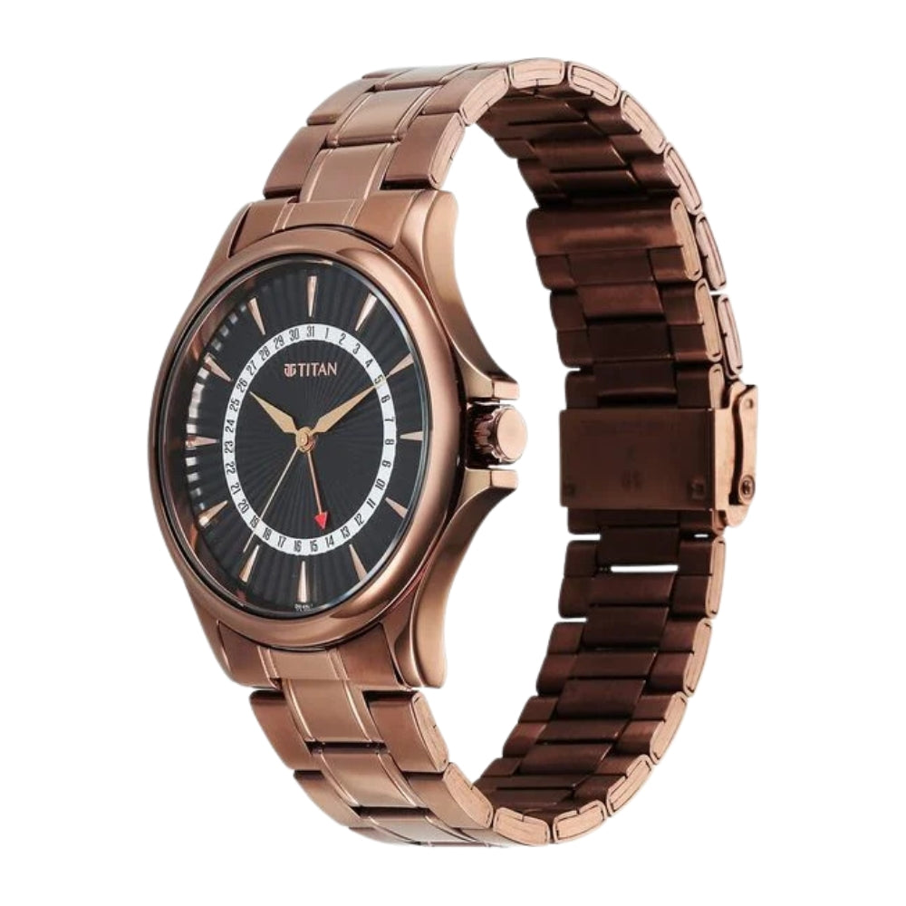 Titan Karishma Quartz Analog with Date Black Dial Stainless Steel Strap Watch For Men 10038QM01