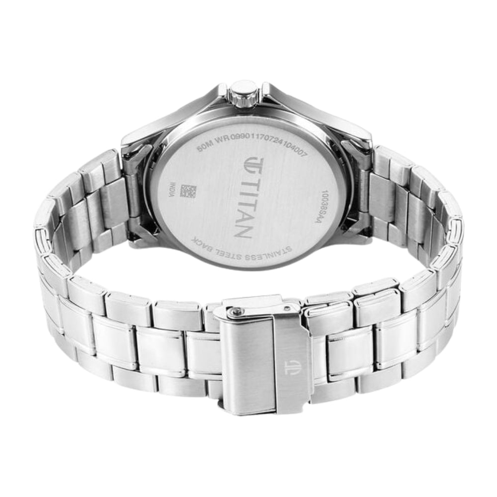 Titan Karishma Quartz Analog with Date Blue Dial Stainless Steel Strap Watch For Men 10038SM01