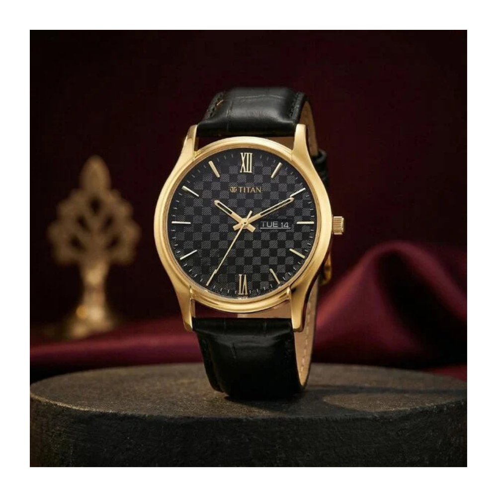 Titan Karishma Regal Classic Day-Date Men's Dress Watch 10059YL01