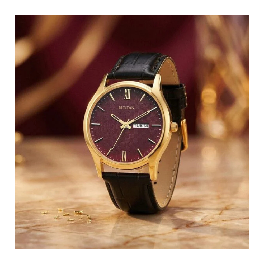 Titan Karishma Regal Classic Day-Date Men's Dress Watch 10059YL03