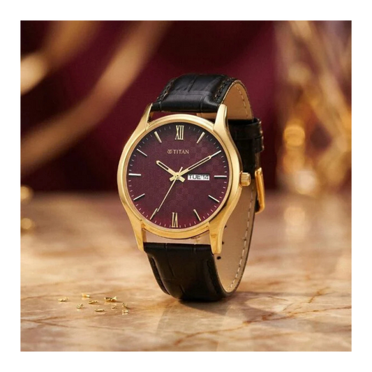 Titan Karishma Regal Classic Day-Date Men's Dress Watch 10059YL03