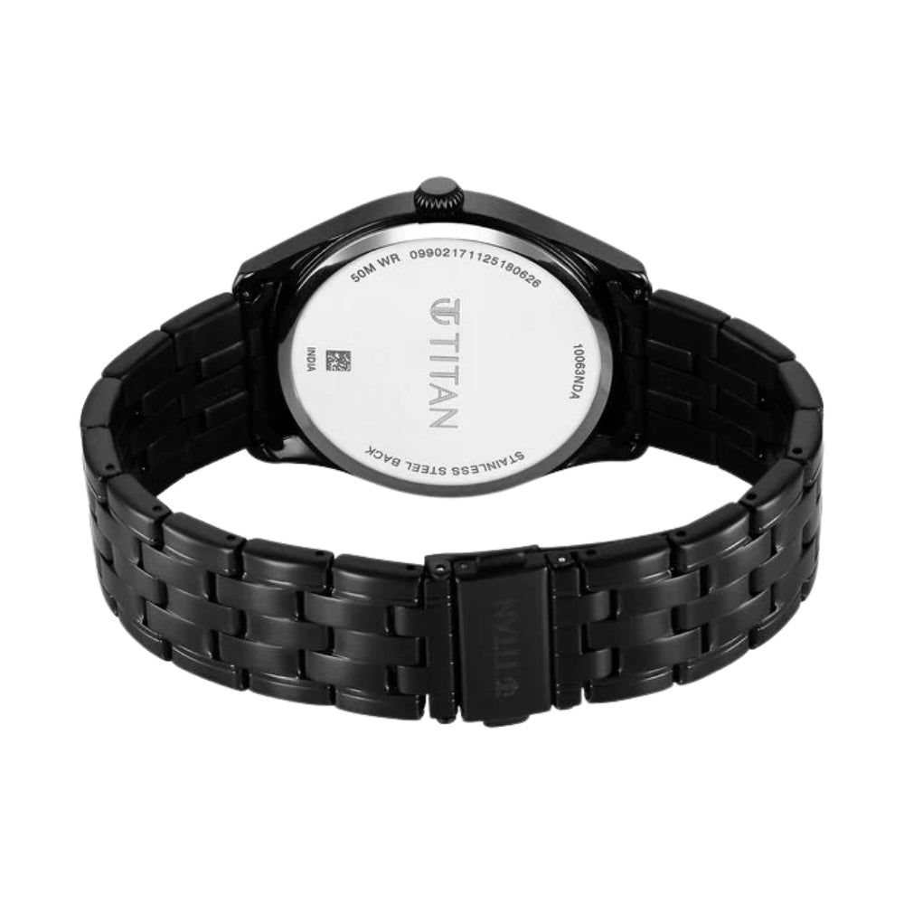 Titan Neo Roman Analog with Black Dial Black Stainless Steel Strap Watch for Men 10063NM01