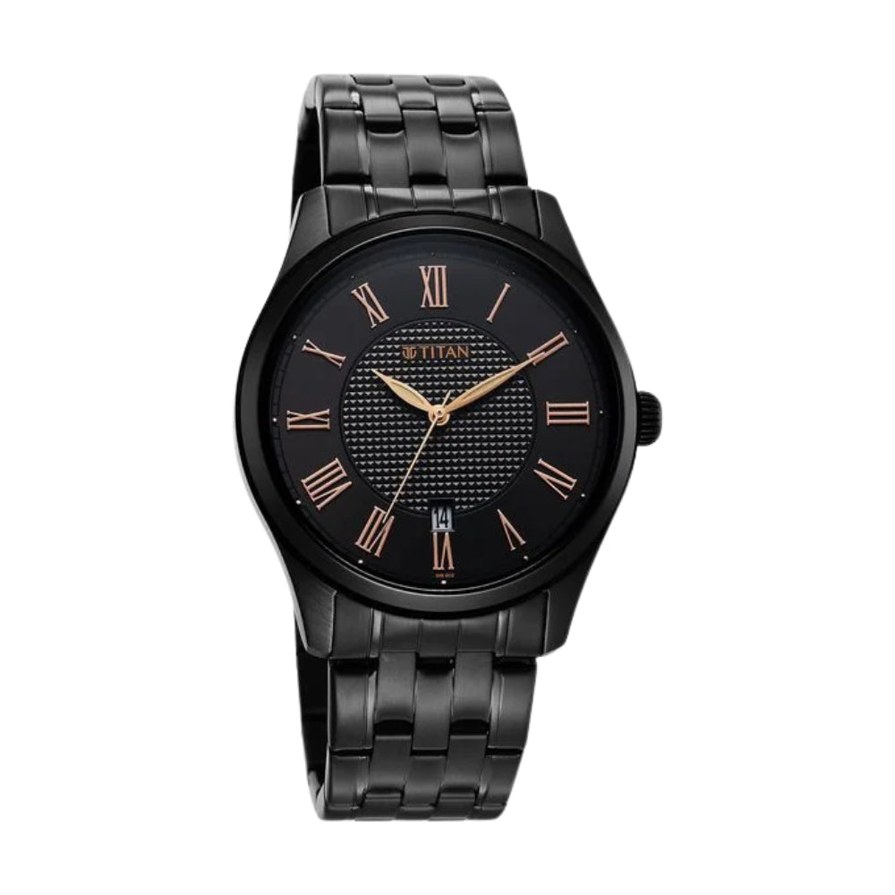 Titan Neo Roman Analog with Black Dial Black Stainless Steel Strap Watch for Men 10063NM01