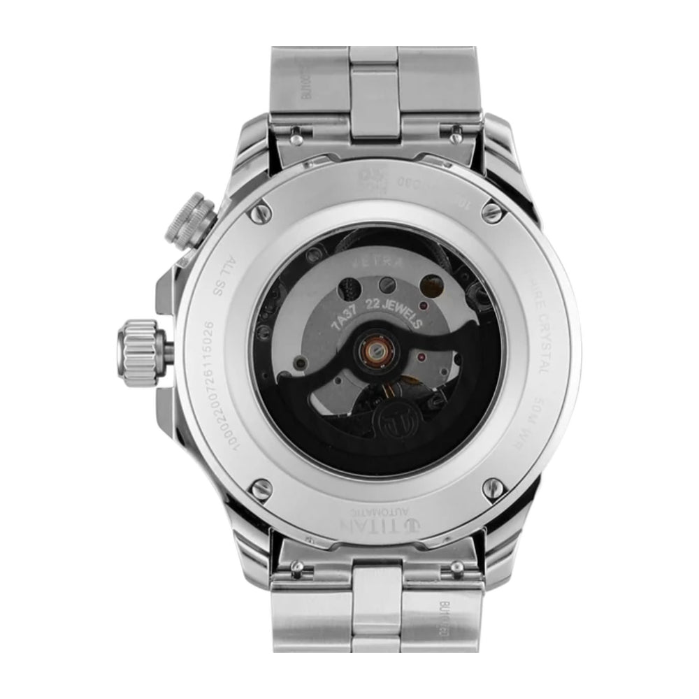 Titan Automatic White Dial Silver Stainless Steel Strap Watch For Men 10076SM01