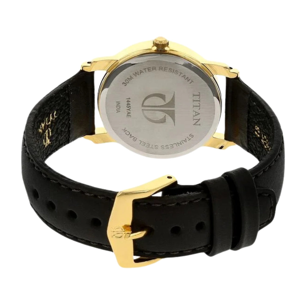 Titan White Dial Analog with Day and Date Leather Strap watch for Men - 32 mm Case Size - Small Dial 1445YL04