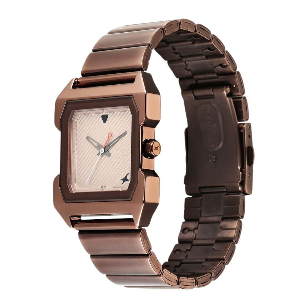 Fastrack Pulse Quartz Analog Beige Dial With Brown Colour Stainless steel Strap Watch for Guys 1474QM02